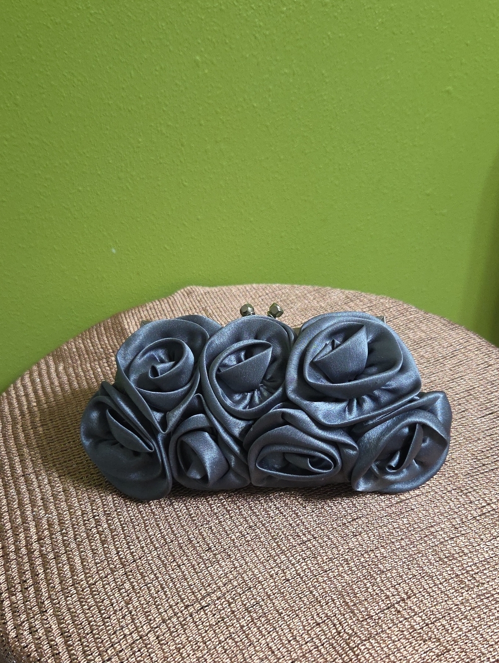Elegant Grey Rose Satin Clutch - Women Bags